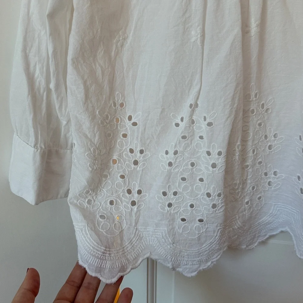 American Sweetheart White Embroidered 100% Cotton Tunic Blouse — Size L - Picture 3 of 4
